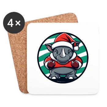 Rhinocéros Noël Animal - Dessous de verre (lot de 4) - blanc - Devant