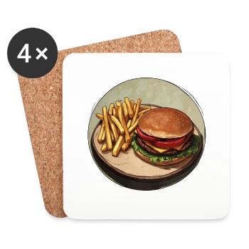 Burger classique avec frites croustillantes - Dessous de verre (lot de 4) - blanc - Devant