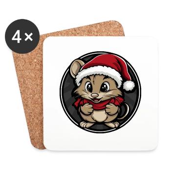 Souris Noël Animal - Dessous de verre (lot de 4) - blanc - Devant