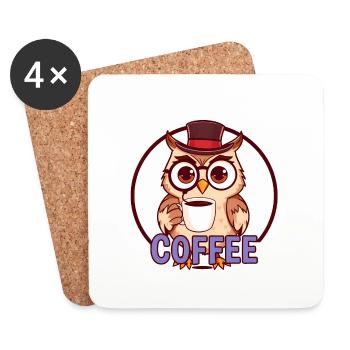 Adorable Owl Coffee Lovers Illustration - Coasters (set of 4) - white - Front