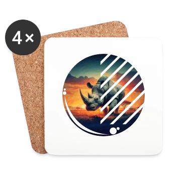 Geometric Rhino Sunset Scene - Coasters (set of 4) - white - Front