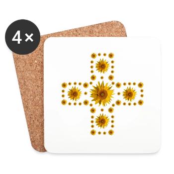Sonnenblumen Kreuz - Untersetzer (4er-Set) - Weiß - Vorne