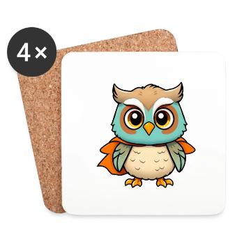 Adorable Blue Owl Superhero - Coasters (set of 4) - white - Front