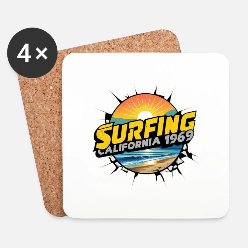 Surfen in Kalifornien - Untersetzer (4er-Set) - Weiß