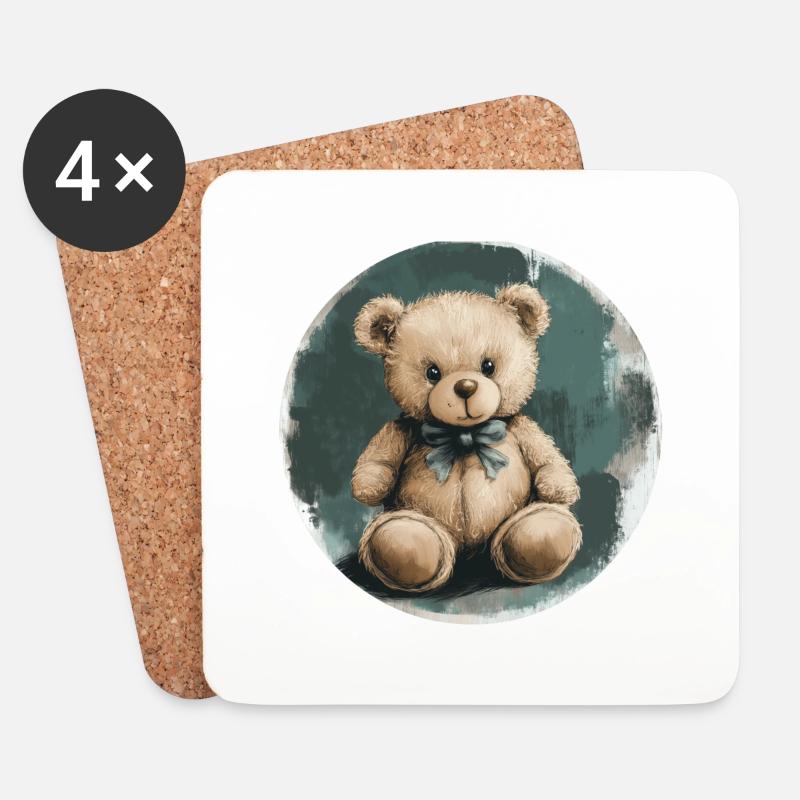 Eleganter Teddybär: Kuschelige Nostalgie! - Untersetzer (4er-Set) - Weiß