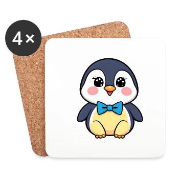 Pingouin joyeux avec nœud papillon bleu - Dessous de verre (lot de 4) - blanc - Devant