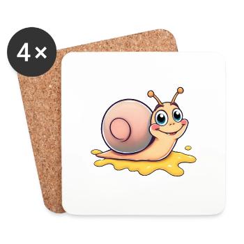 Happy Snail Leaving a Colorful Trail - Coasters (set of 4) - white - Front