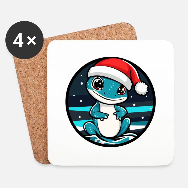 Echse Weihnachten Tier - Untersetzer (4er-Set) - Weiß