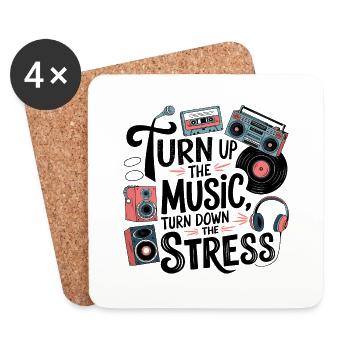 Turn up the music, turn down the stress - Coasters (set of 4) - white - Front