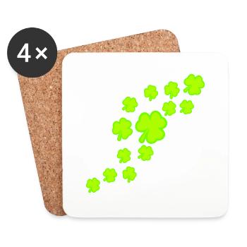 trèfle de nombreuses feuilles à trois feuilles motif vert - Dessous de verre (lot de 4) - blanc - Devant