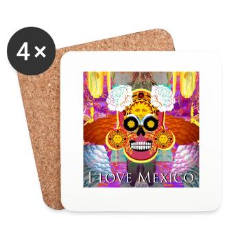 Crâne Mexique - Dessous de verre (lot de 4) - blanc - Devant