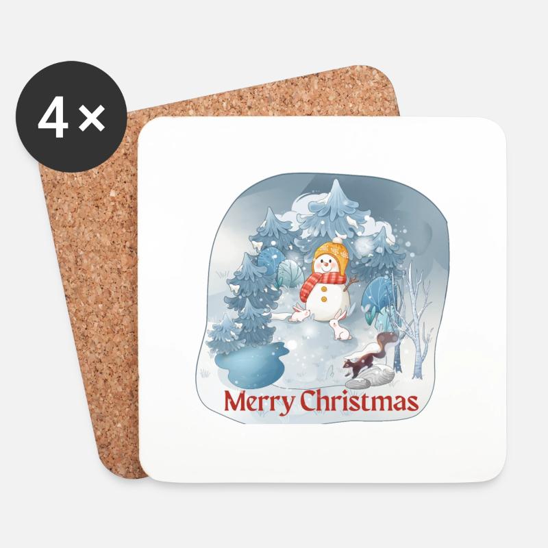 Snowman Merry Christmas - Untersetzer (4er-Set) - Weiß