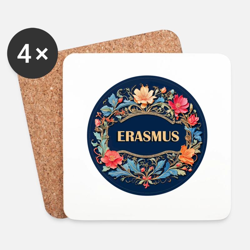 Erasmus Design avec des fleurs - Dessous de verre (lot de 4) - blanc