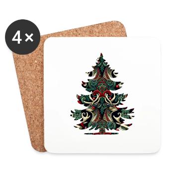 Arbre de Noël Motif du vin de Noël - Dessous de verre (lot de 4) - blanc - Devant