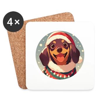 Motif de Noël avec un teckel - Dessous de verre (lot de 4) - blanc - Devant