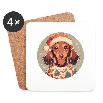 Christmas motif with a dachshund - Coasters (set of 4) - white - Front