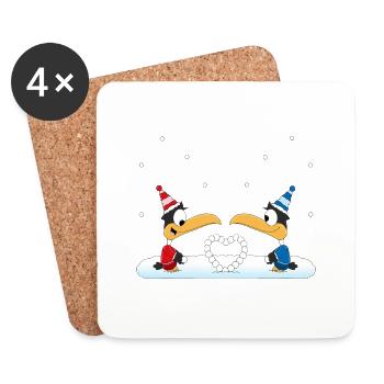 Liebe - Schnee - Winter - Pinguin - Pinguine - Untersetzer (4er-Set) - Weiß - Vorne