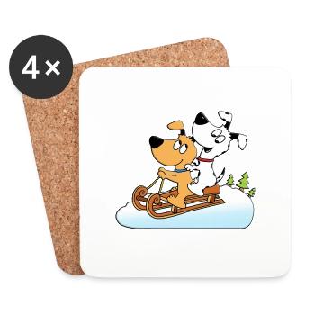 Hunde - Hundeschlitten - Hund - Wintersport - Untersetzer (4er-Set) - Weiß - Vorne