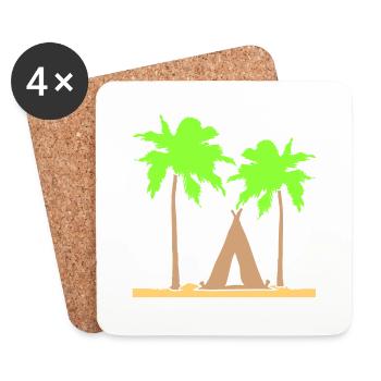tente palmiers loisirs plage vacances camping-car en plein air - Dessous de verre (lot de 4) - blanc - Devant