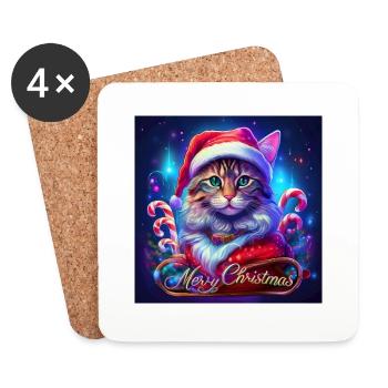 Merry Christmas Cat Weihnachten Katze X-Mas - Untersetzer (4er-Set) - Weiß - Vorne
