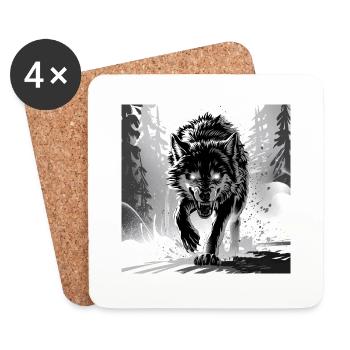 loup animal vecteur nature illustration design sauvage - Dessous de verre (lot de 4) - blanc - Devant