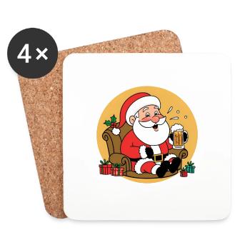 Santa Claus Santa Claus Drinks Beer Comic - Coasters (set of 4) - white - Front