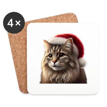 Chat de Noël - Dessous de verre (lot de 4) - blanc - Devant