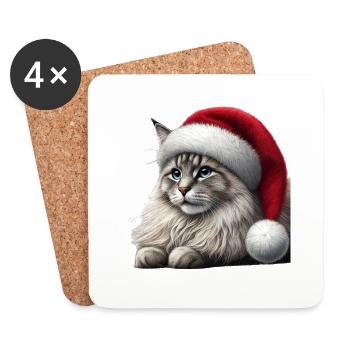 Chat de Noël - Dessous de verre (lot de 4) - blanc - Devant