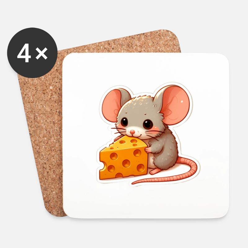 Maus mit Käse - Untersetzer (4er-Set) - Weiß