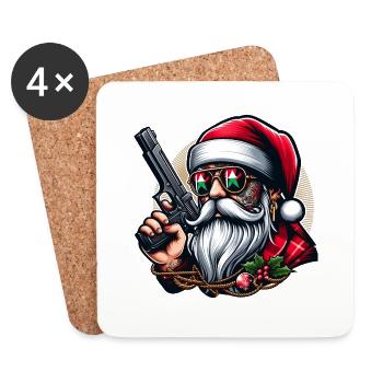Santa mit Pistole - Untersetzer (4er-Set) - Weiß - Vorne