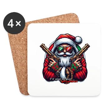 Gangster Santa mit zwei Pistolen und Spruch - Untersetzer (4er-Set) - Weiß - Vorne