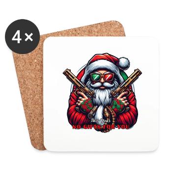 Gangster Santa mit Pistolen und lustigem Spruch - Untersetzer (4er-Set) - Weiß - Vorne
