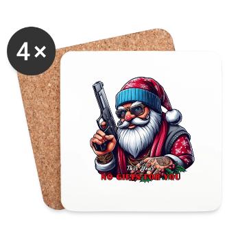 Santa mit Pistole und lustigem Spruch - Untersetzer (4er-Set) - Weiß - Vorne