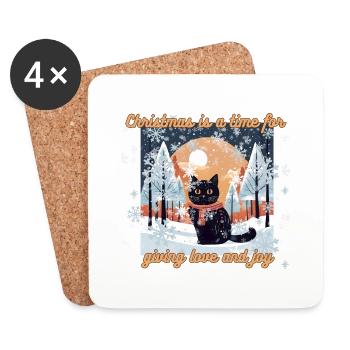 Chat de Noël - Dessous de verre (lot de 4) - blanc - Devant