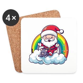 Maus Weihnachtsmann Regenbogen - Untersetzer (4er-Set) - Weiß - Vorne