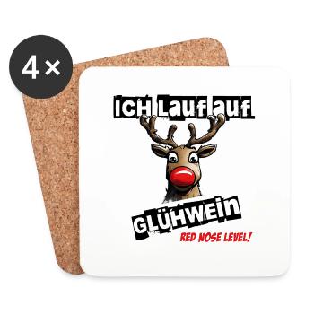 Ich lauf auf Glühwein red nose level Rentier - Untersetzer (4er-Set) - Weiß - Vorne