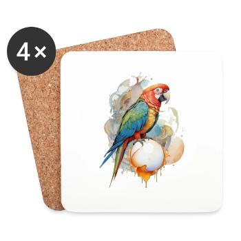 Perroquet Aquarelle - Dessous de verre (lot de 4) - blanc - Devant
