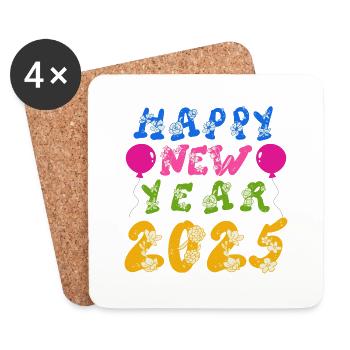Happy New Year 2025 - Untersetzer (4er-Set) - Weiß - Vorne