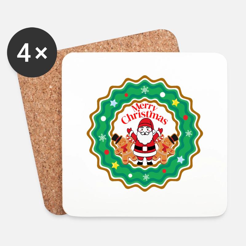 Merry Christmas Santa Cookie - Untersetzer (4er-Set) - Weiß