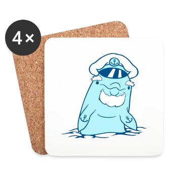 Lustiger Alter Delfin Kapitän Süß Cartoon Comic - Untersetzer (4er-Set) - Weiß - Vorne