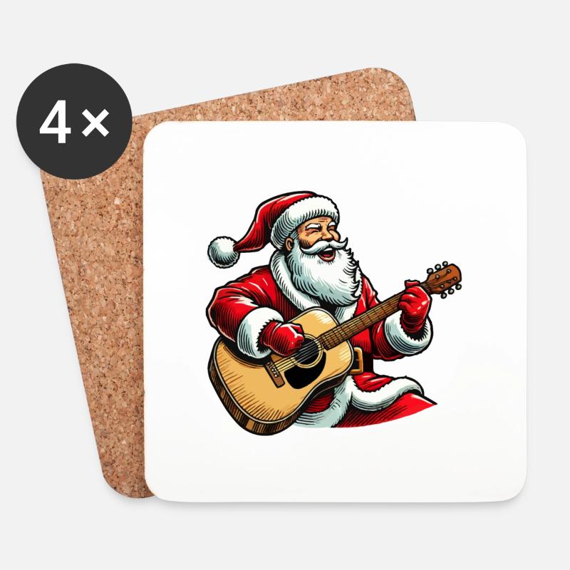 Weihnachtsmann Gitarre Musik - Untersetzer (4er-Set) - Weiß
