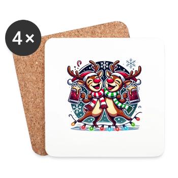 Deux rennes heureux au marché de Noël - Dessous de verre (lot de 4) - blanc - Devant