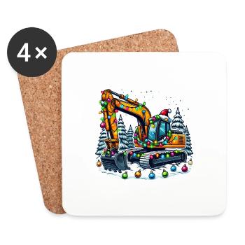Baggerfahrer Bagger Baustelle Weihnachten - Untersetzer (4er-Set) - Weiß - Vorne