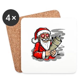 Smoking Santa Claus Hemp - Coasters (set of 4) - white - Front