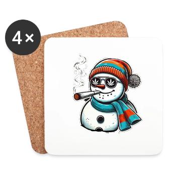 Kiffer Schneemann Winter Weihnachten Hanf - Untersetzer (4er-Set) - Weiß - Vorne