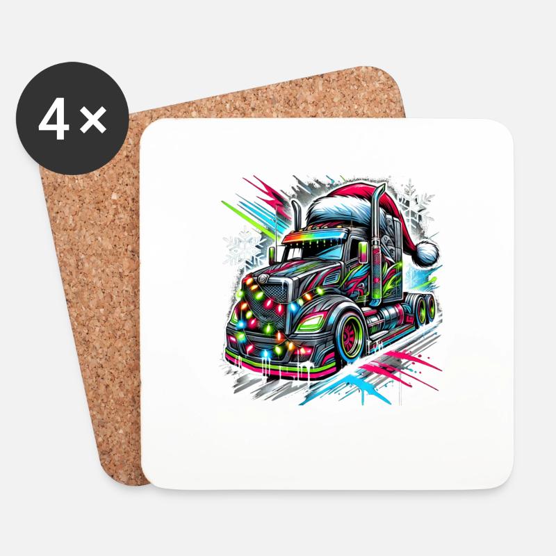 Cooler Weihnachtstruck LKW Lkwfahrer - Untersetzer (4er-Set) - Weiß
