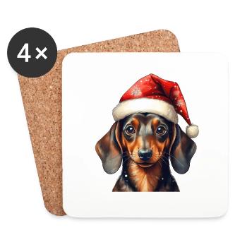 Cute dachshund with Christmas hat - Coasters (set of 4) - white - Front