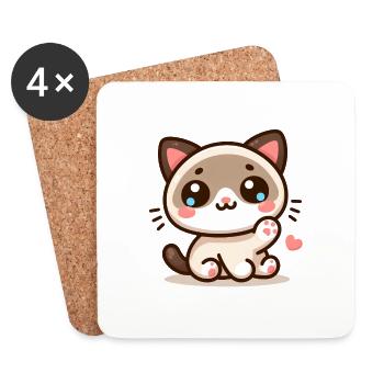 Kawaii Siamesisch 3 - Untersetzer (4er-Set) - Weiß - Vorne