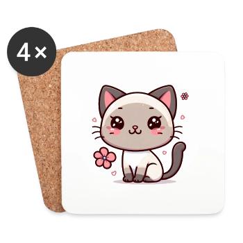 Kawaii Siamesisch 2 - Untersetzer (4er-Set) - Weiß - Vorne