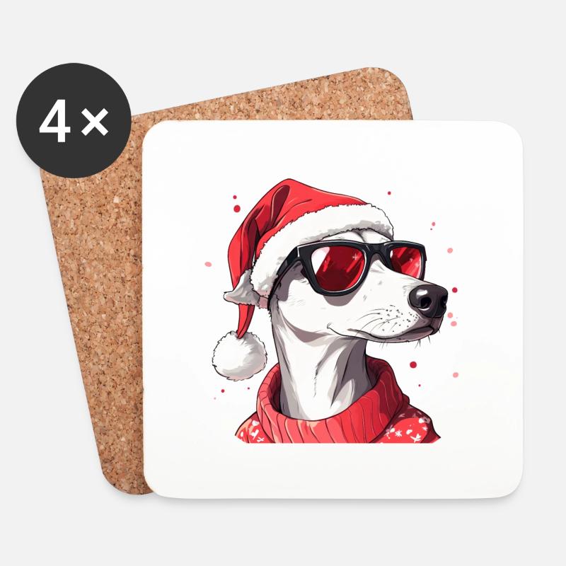 Weihnachtsmotiv Windhund mit Sonnenbrille - Untersetzer (4er-Set) - Weiß